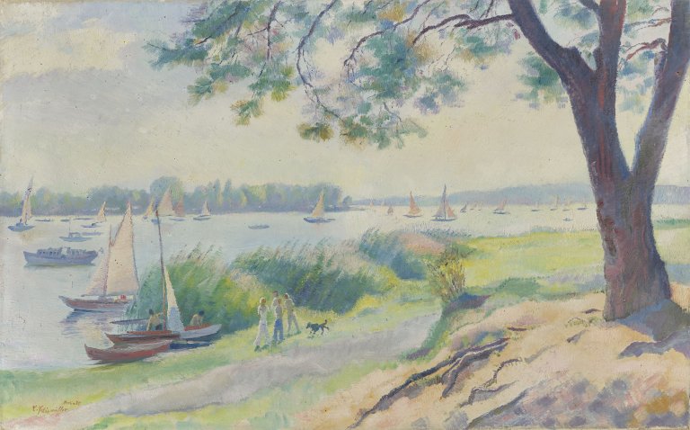 Auf diesem Bild ist das folgende Kunstwerk zu sehen: Conrad Felixmüller. „Havellandschaft (Lieperbucht, Insel Lindwerder)“. 1935.