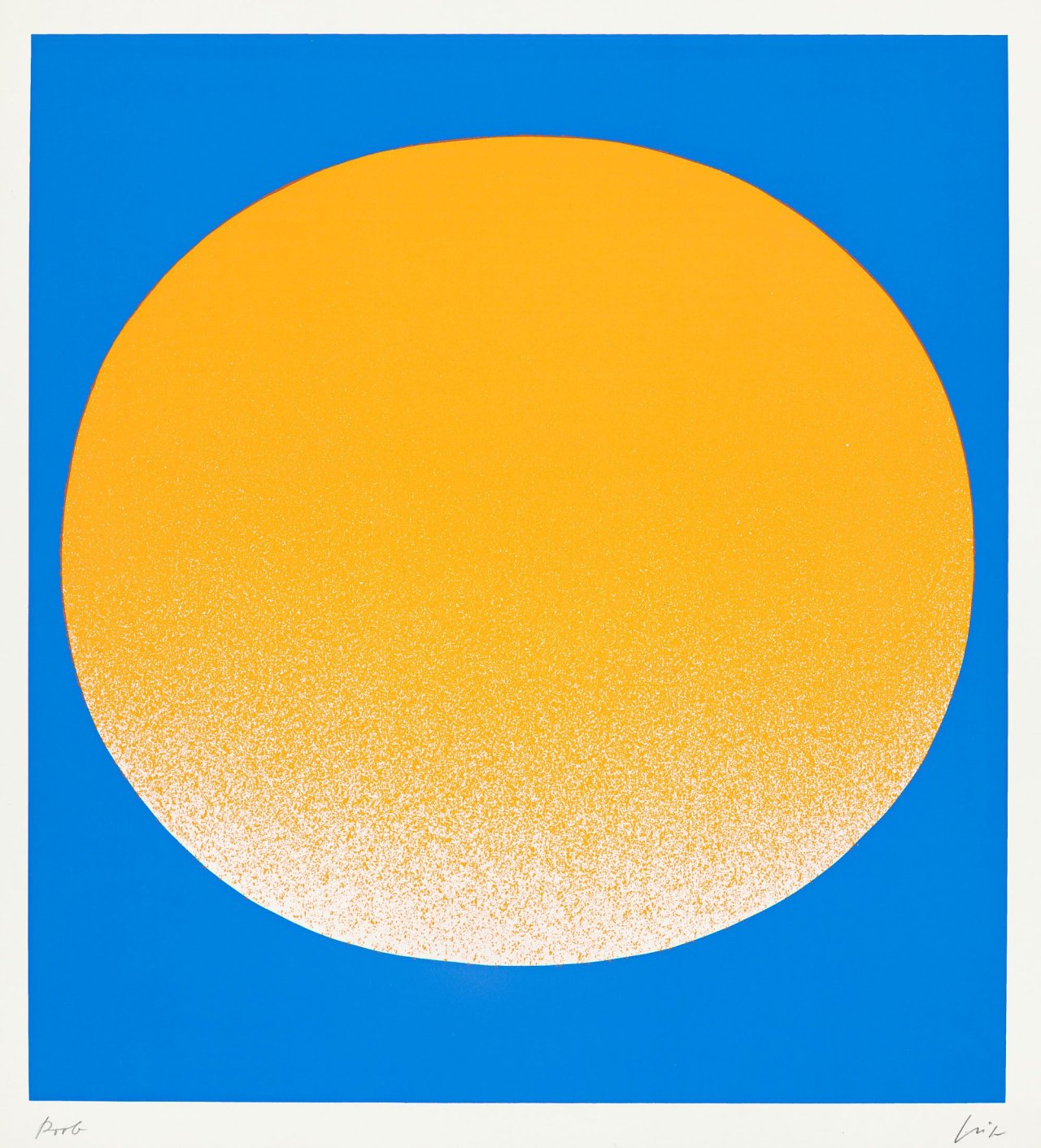 Auf diesem Bild ist das folgende Kunstwerk zu sehen: Rupprecht Geiger. „orange auf blau“. 1967.