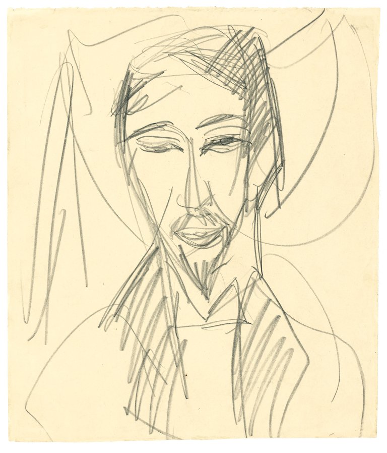 Auf diesem Bild ist das folgende Kunstwerk zu sehen: Ernst Ludwig Kirchner. Porträt Alfred Döblin. 1912/13.