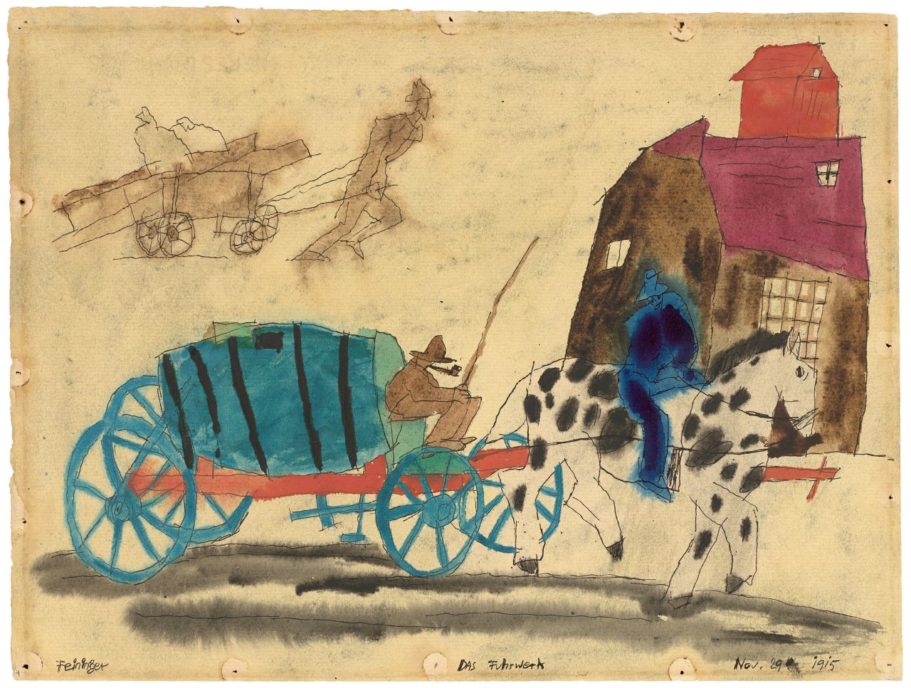 This picture shows the following artwork: Lyonel Feininger. „Das Fuhrwerk“. 1915.