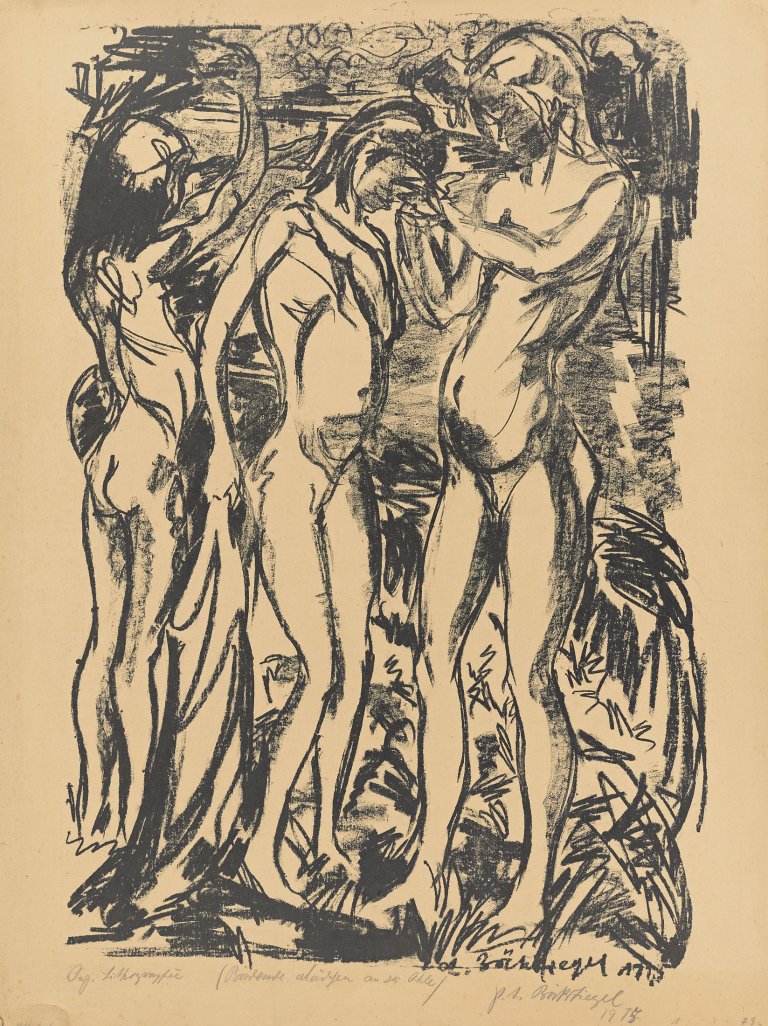 Auf diesem Bild ist das folgende Kunstwerk zu sehen: Peter August Böckstiegel. „Badende Kinder II“. 1915/17.