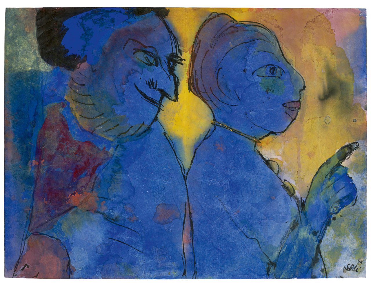 This picture shows the following artwork: Emil Nolde. Blue couple (from the series “Phantasien“). Circa 1931/35.