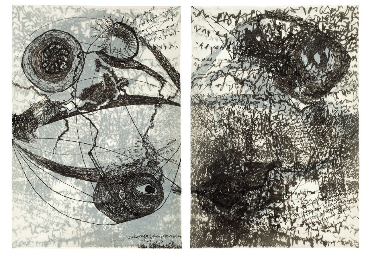 Auf diesem Bild ist das folgende Kunstwerk zu sehen: Carlfriedrich Claus. „Versuchende sphärische Wahrnehmungs-konstruktion unbewußter Ereignisse“. 1990.