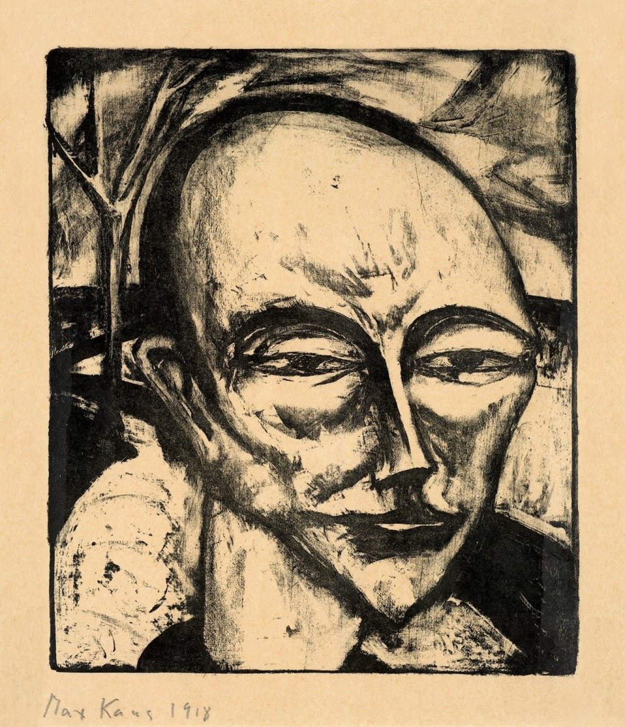 Auf diesem Bild ist das folgende Kunstwerk zu sehen: Max Kaus. „Männerkopf (Mongolischer Kopf)“. 1918.
