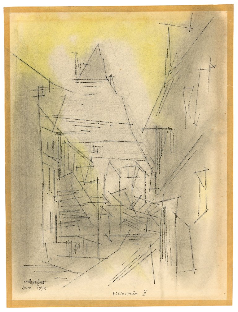 Auf diesem Bild ist das folgende Kunstwerk zu sehen: Lyonel Feininger. „Hildesheim II“. 1952.