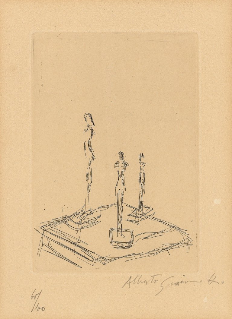 Auf diesem Bild ist das folgende Kunstwerk zu sehen: Alberto Giacometti. „Trois figurines“. 1959.