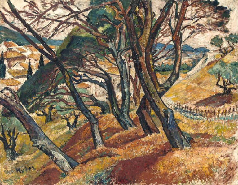 Auf diesem Bild ist das folgende Kunstwerk zu sehen: Mela Muter. Landschaft in Südfrankreich. Um 1940/45.