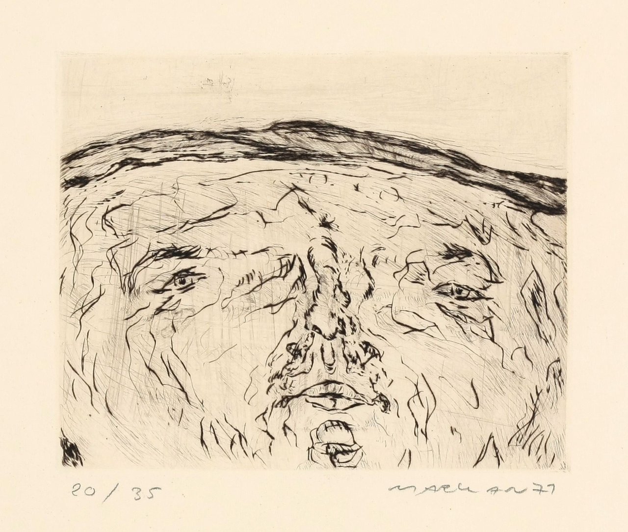 Auf diesem Bild ist das folgende Kunstwerk zu sehen:  Marwan. Selbstportrait. 1971.
