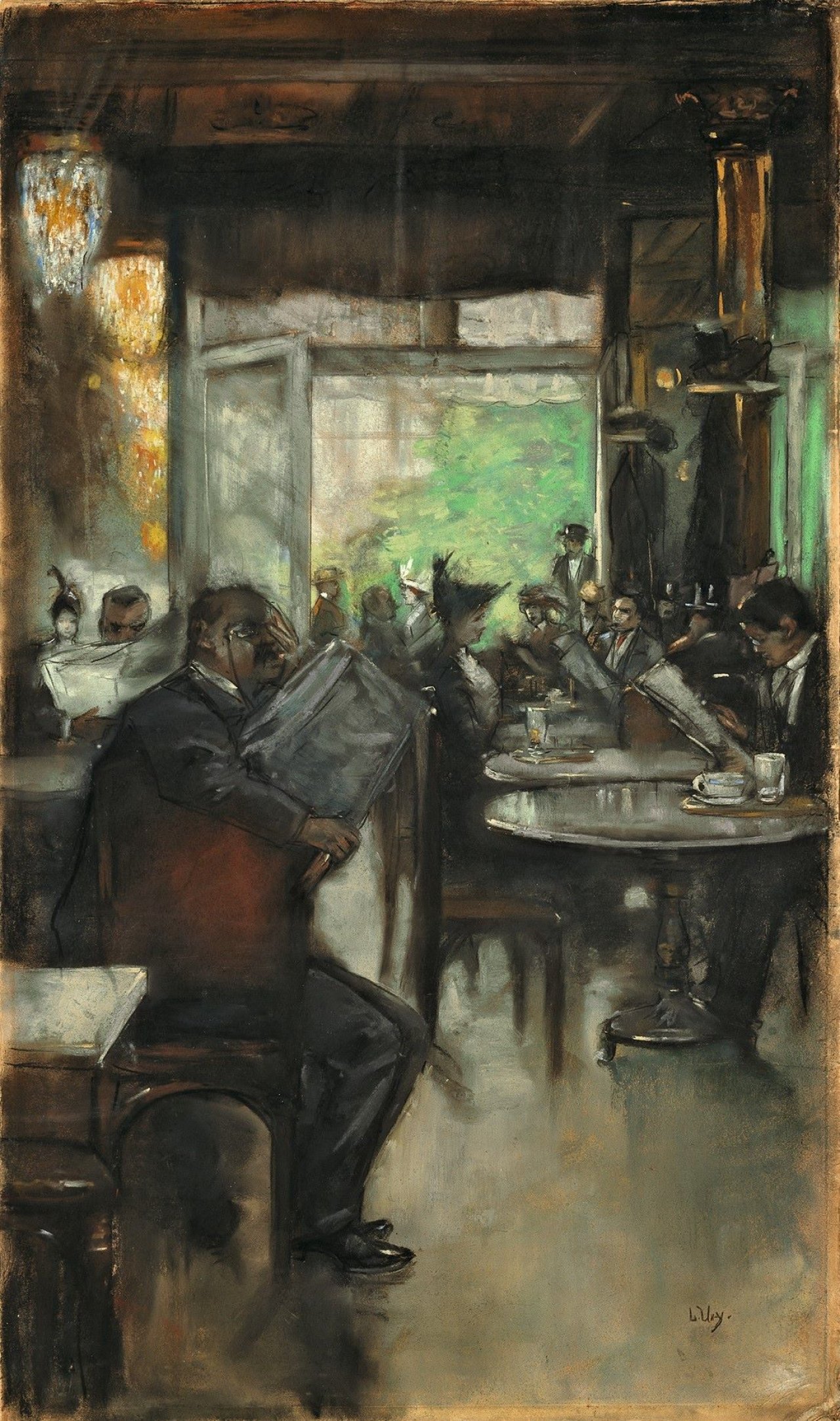 Auf diesem Bild ist das folgende Kunstwerk zu sehen: Lesser Ury. „Im Café (Café Bauer)“. Um 1913.