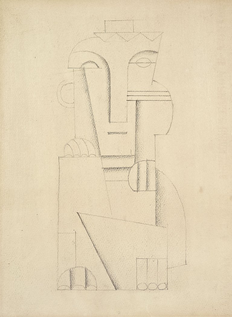 Auf diesem Bild ist das folgende Kunstwerk zu sehen: Fernand Léger. Erster Entwurf zu einer Figurine aus dem Ballett „Créature du monde“. Um 1922/23.