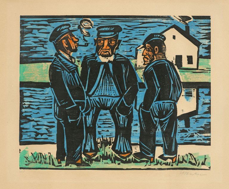 Auf diesem Bild ist das folgende Kunstwerk zu sehen: Max Pechstein. „Klönende Fischer“. 1923.