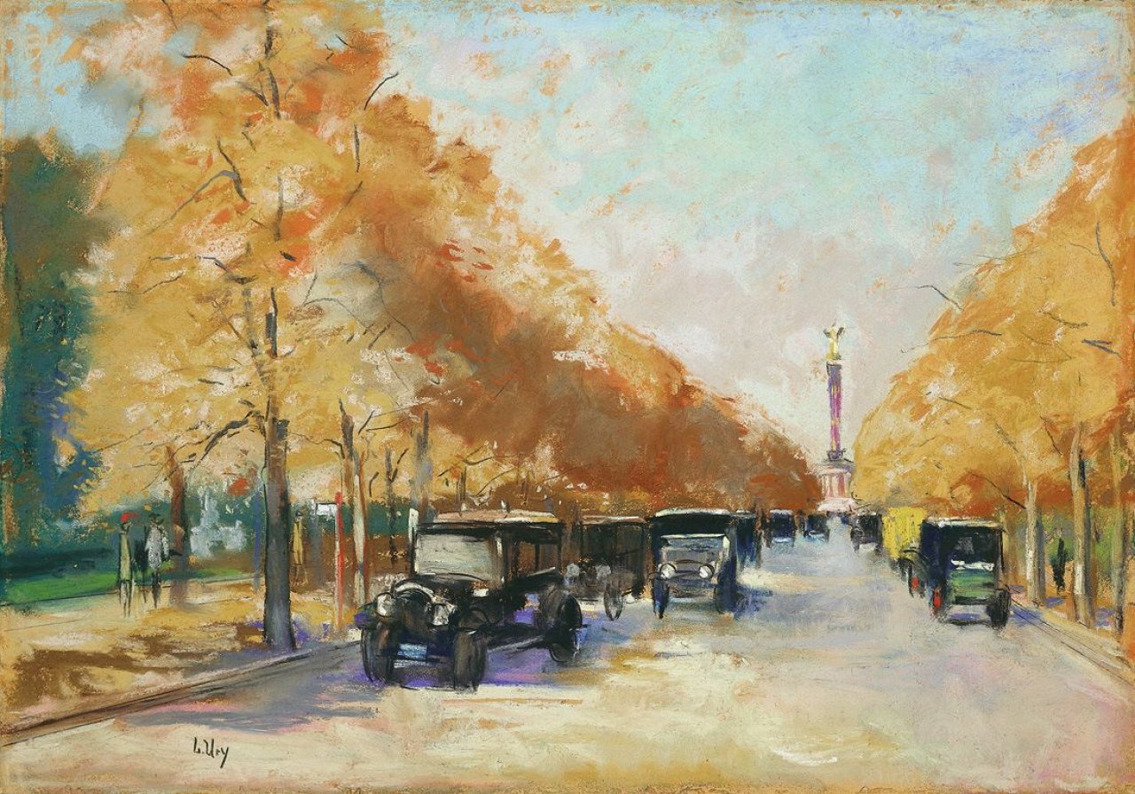 This picture shows the following artwork: Lesser Ury. „Siegesallee mit Siegessäule im Herbst“. Circa 1925.