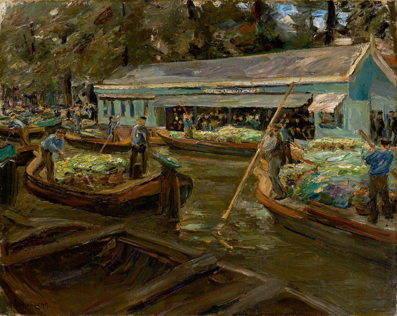 This picture shows the following artwork: Max Liebermann. “Gemüsemarkt in Delft“. 1907.