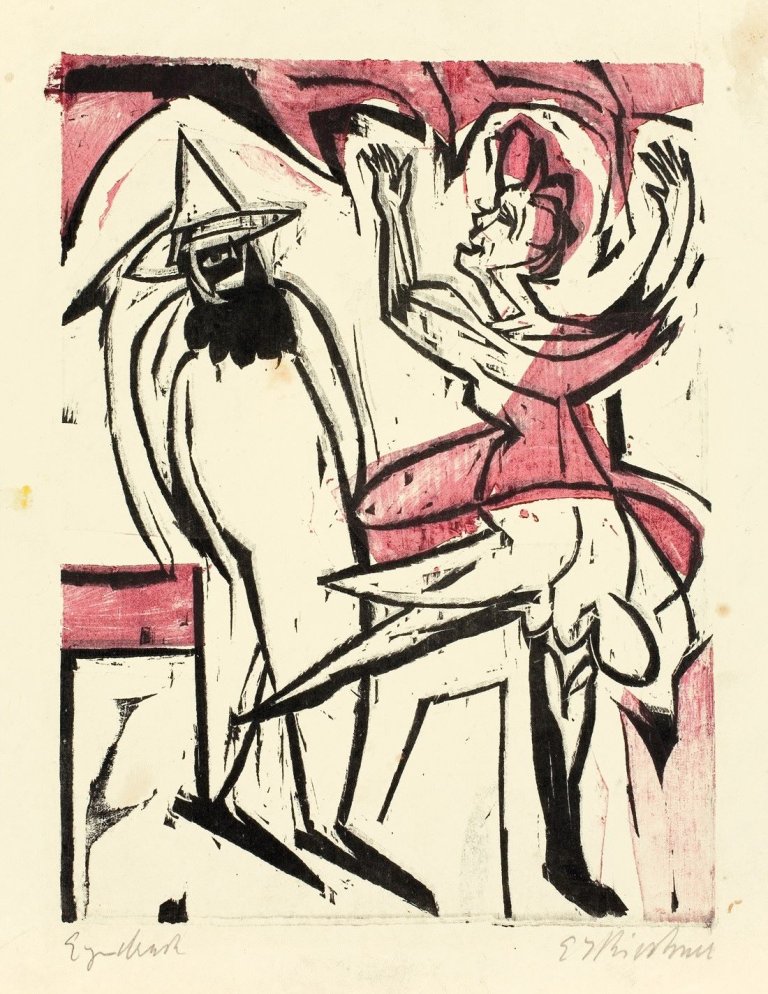 Auf diesem Bild ist das folgende Kunstwerk zu sehen: Ernst Ludwig Kirchner. „Tanz“ (Tänzerin und Clown). 1926.