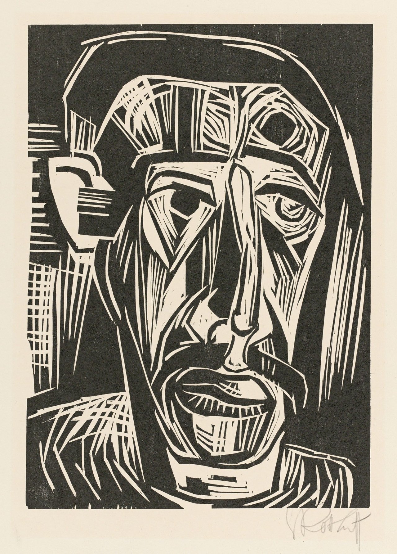 Auf diesem Bild ist das folgende Kunstwerk zu sehen: Karl Schmidt-Rottluff. „Kopf eines Mannes“. 1922.