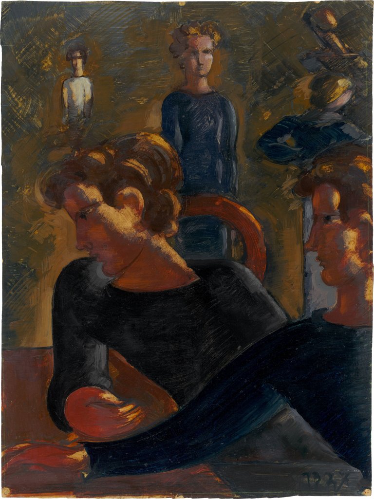 Auf diesem Bild ist das folgende Kunstwerk zu sehen: Oskar Schlemmer. „Szene am Tisch II“. 1937.