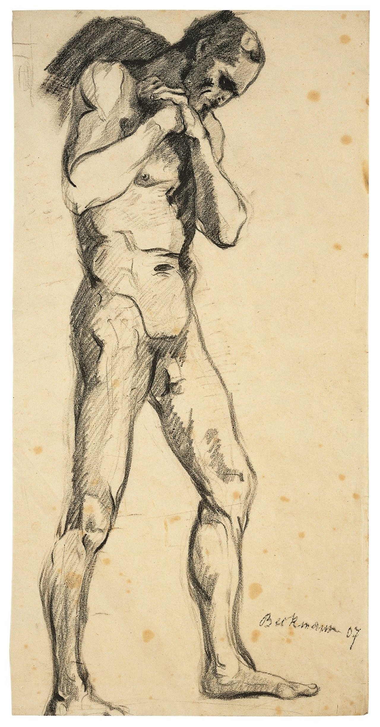 Auf diesem Bild ist das folgende Kunstwerk zu sehen: Max Beckmann. Stehender männlicher Akt. 1907.