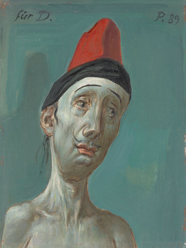 Auf diesem Bild ist das folgende Kunstwerk zu sehen: Wolfgang Peuker. Porträt mit phrygischer Mütze. 1989.