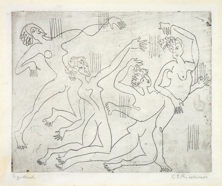 Auf diesem Bild ist das folgende Kunstwerk zu sehen: Ernst Ludwig Kirchner. „Tanzschule“. 1933.