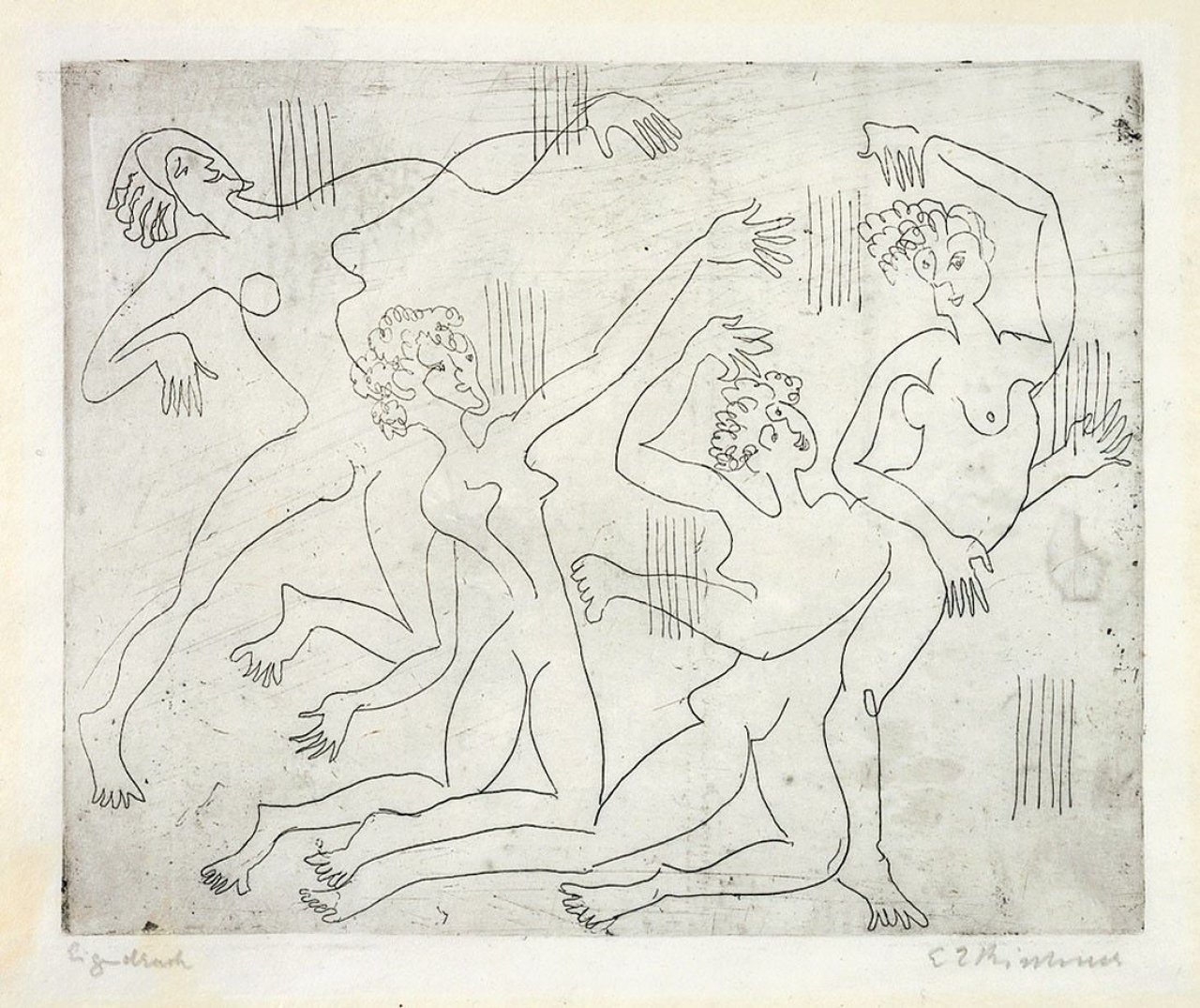 Auf diesem Bild ist das folgende Kunstwerk zu sehen: Ernst Ludwig Kirchner. „Tanzschule“. 1933.