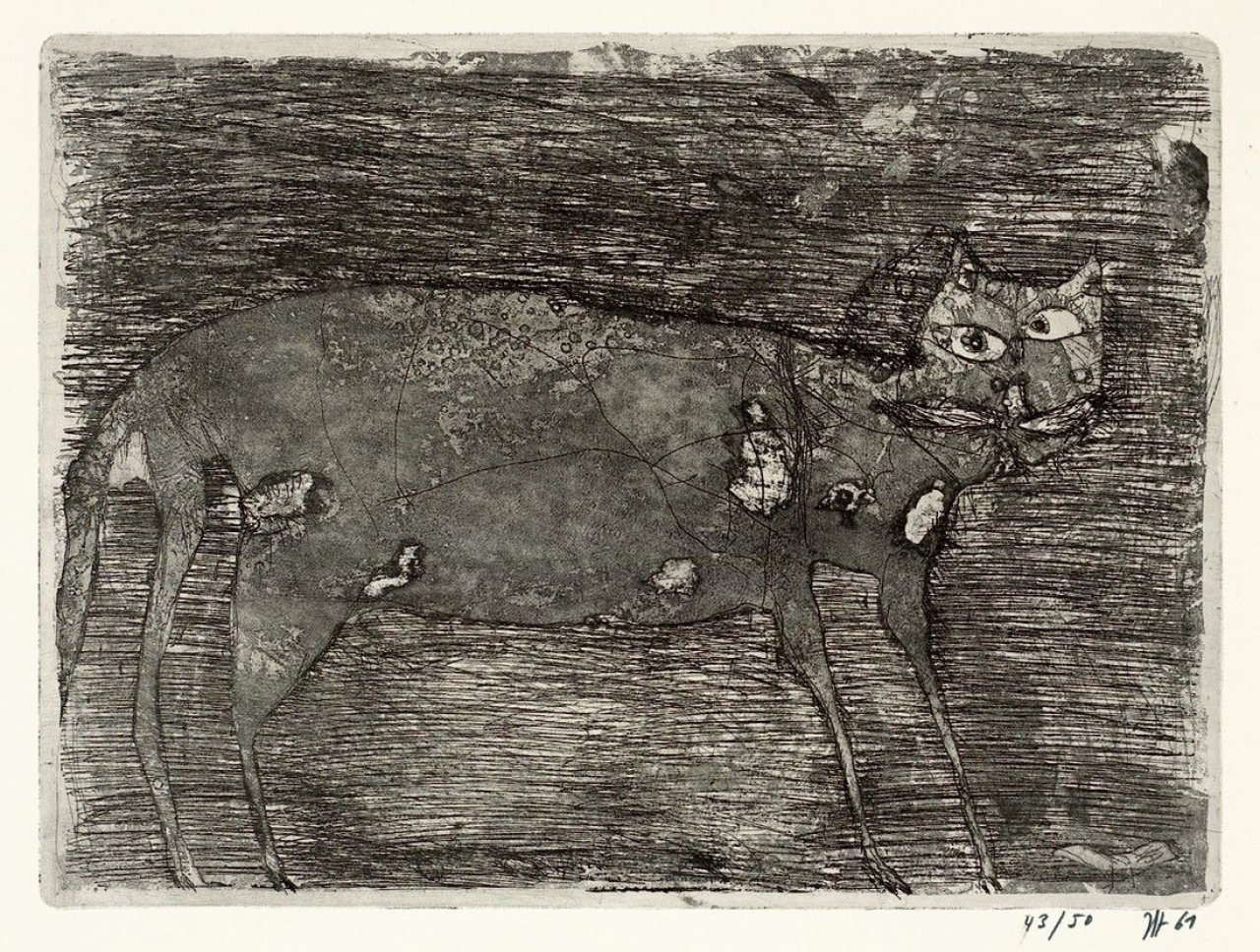 Auf diesem Bild ist das folgende Kunstwerk zu sehen: Horst Janssen. „Katze“. 1961.