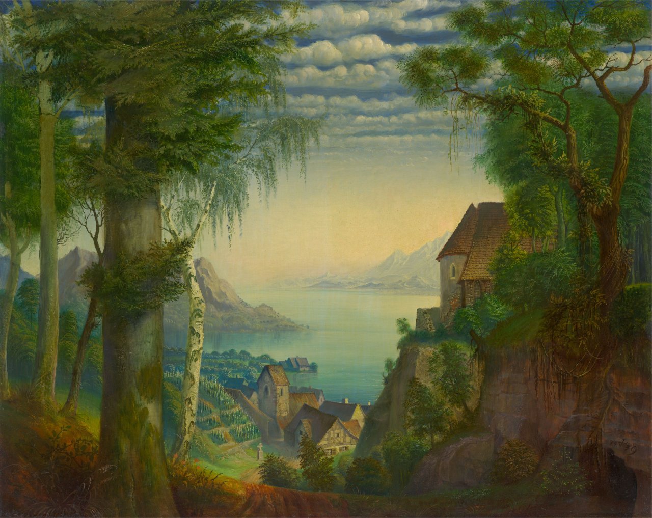 Auf diesem Bild ist das folgende Kunstwerk zu sehen: Otto Dix. „Sonnenaufgang am Bodensee“ („Sommermorgen am See“). 1939.