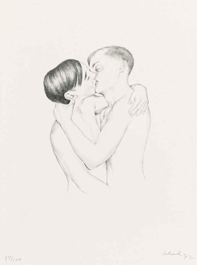 Auf diesem Bild ist das folgende Kunstwerk zu sehen: Christian Schad. Liebende Knaben. 1972.