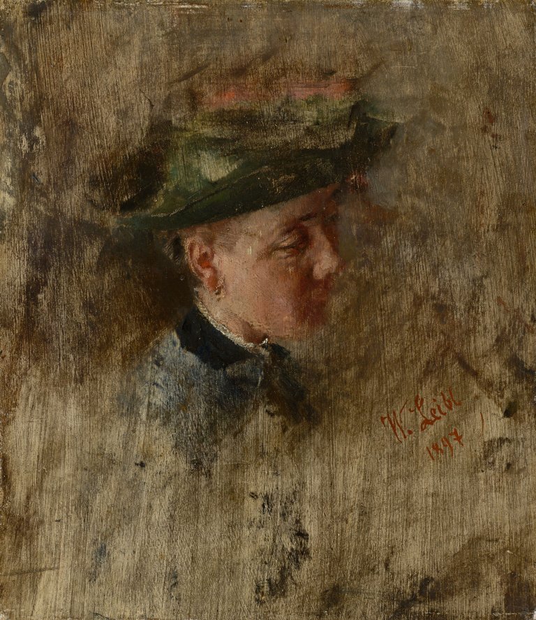 Auf diesem Bild ist das folgende Kunstwerk zu sehen: Wilhelm Leibl. „Mädchenkopf (genannt ,Die Malresl‘)“. 1897.