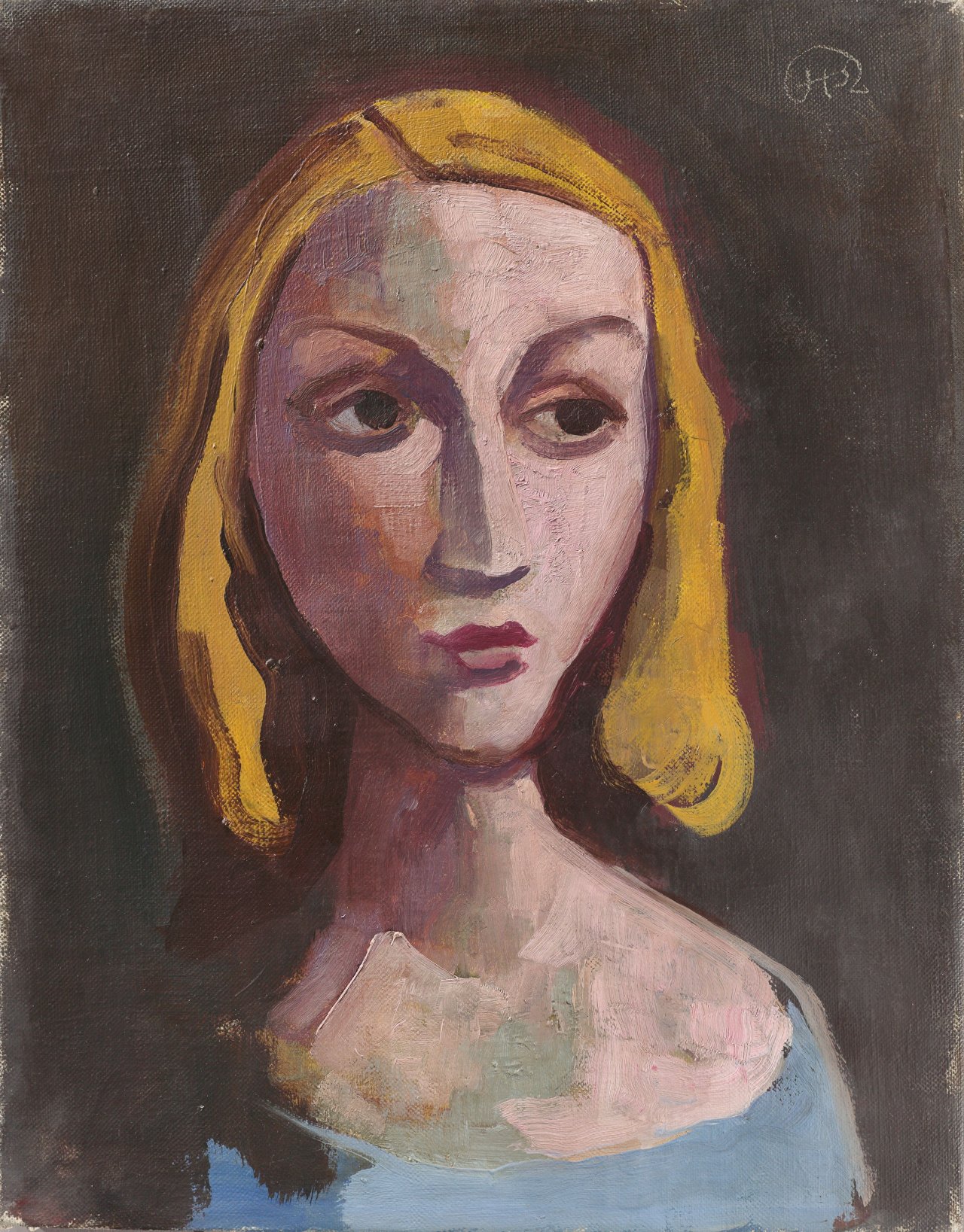 Auf diesem Bild ist das folgende Kunstwerk zu sehen: Karl Hofer. „Mädchenkopf frontal“. 1952.