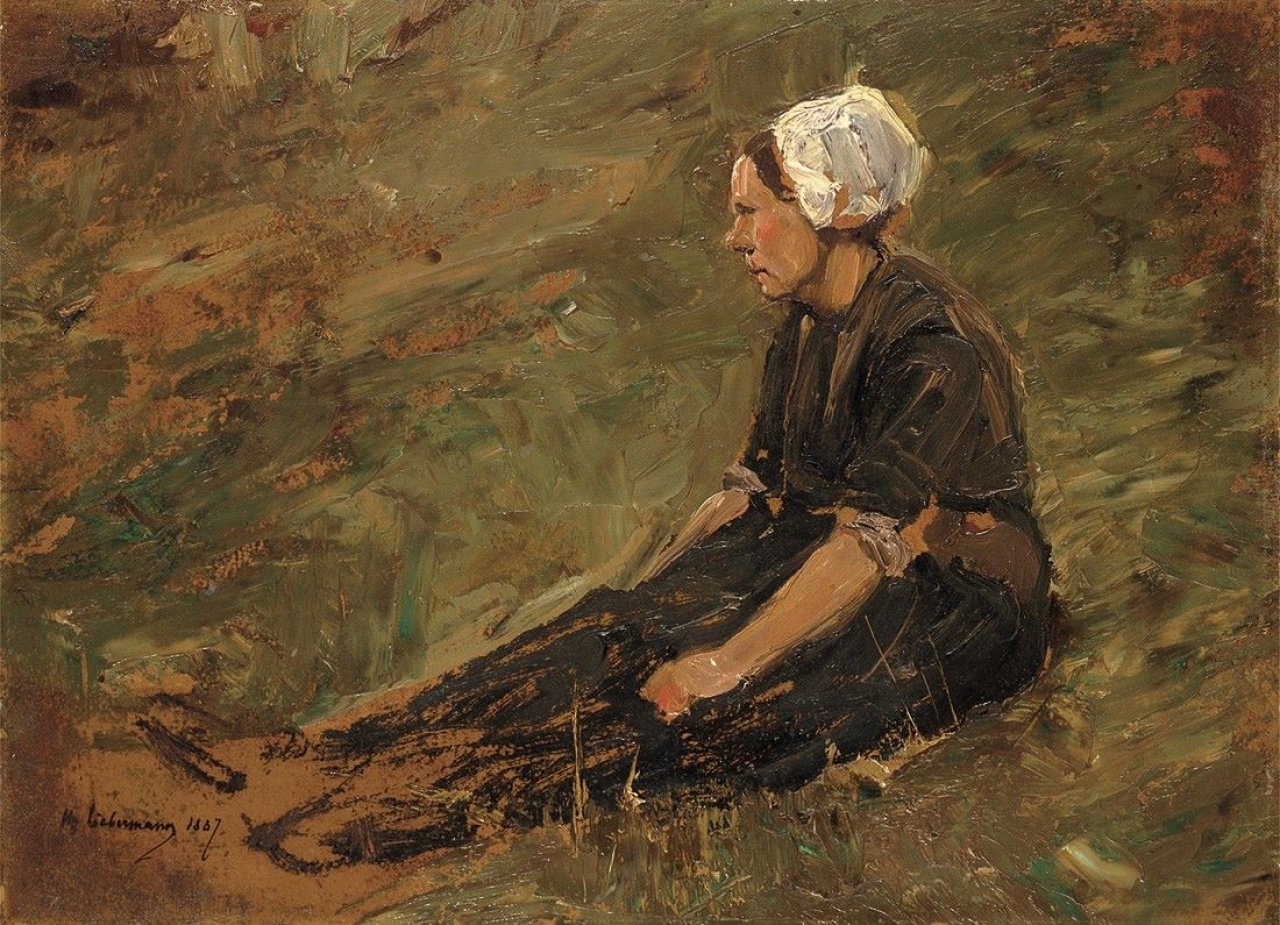 Auf diesem Bild ist das folgende Kunstwerk zu sehen: Max Liebermann. „Netzflickerin“. 1887.