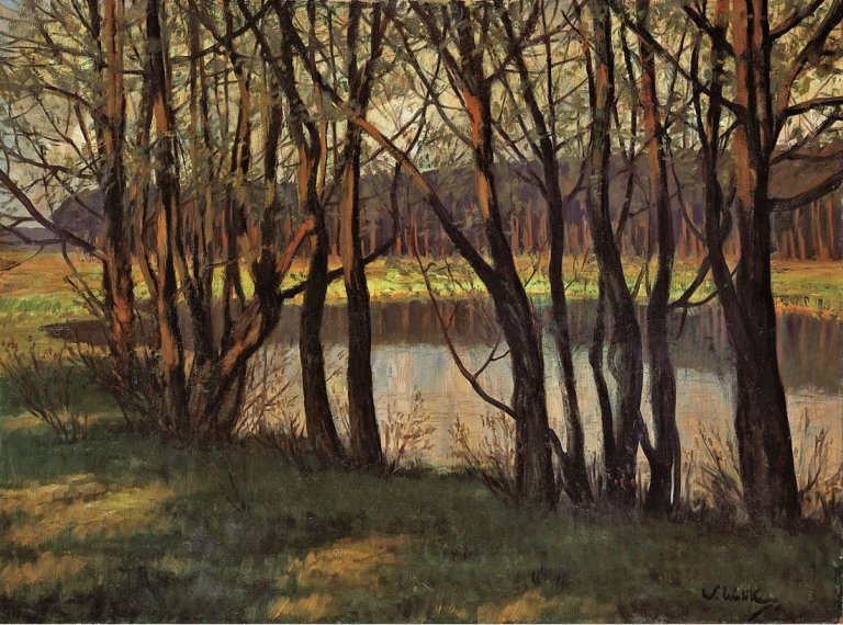 Auf diesem Bild ist das folgende Kunstwerk zu sehen: Walter Leistikow. „Weiher“. (Vor) 1895.