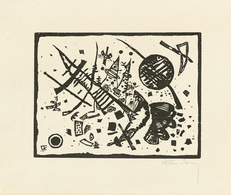 Auf diesem Bild ist das folgende Kunstwerk zu sehen: Wassily Kandinsky. „Holzschnitt für die Ganymed-Mappe“. 1924.