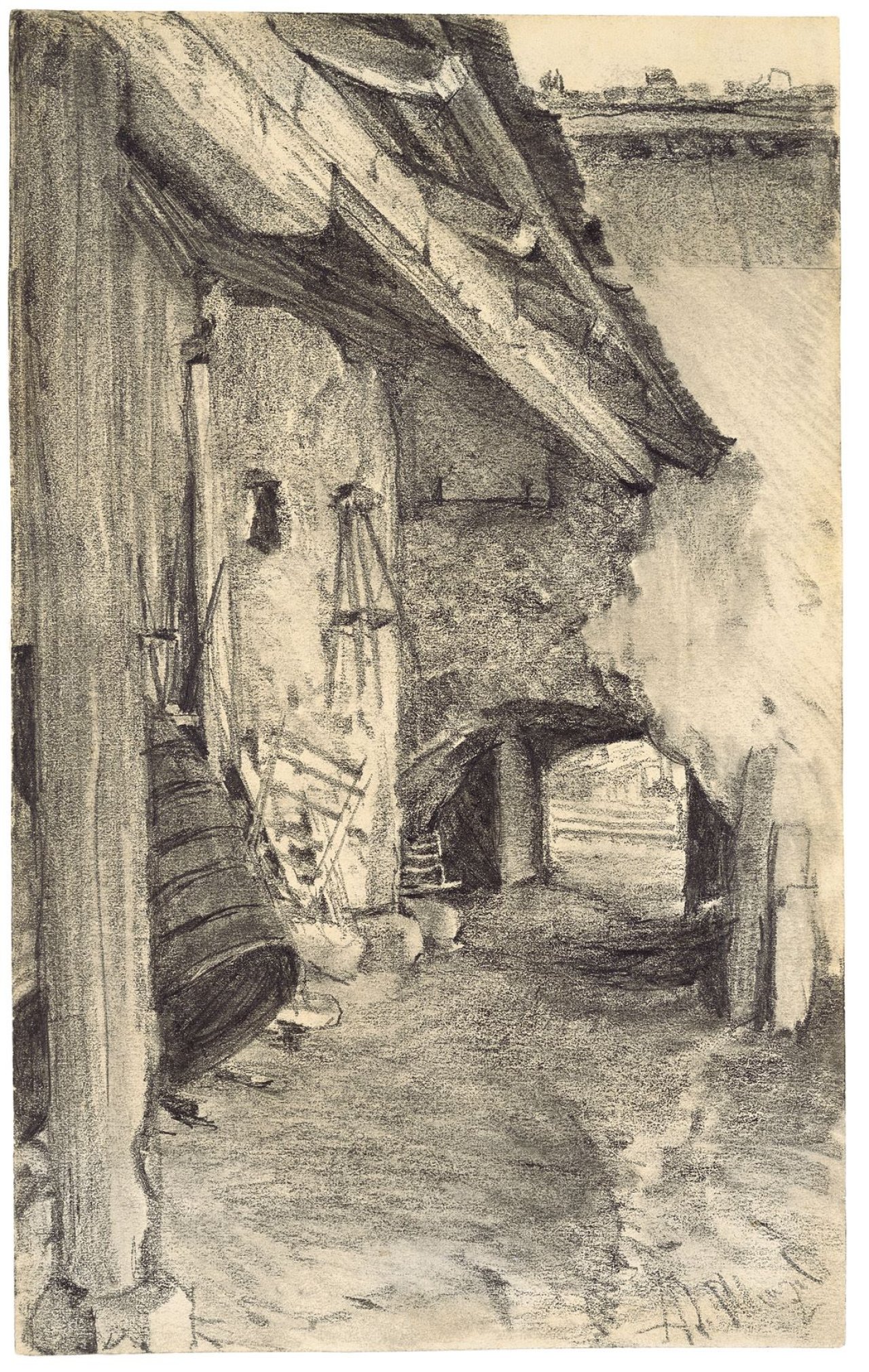 Auf diesem Bild ist das folgende Kunstwerk zu sehen: Adolph Menzel. Alter Hof. 1880er Jahre.