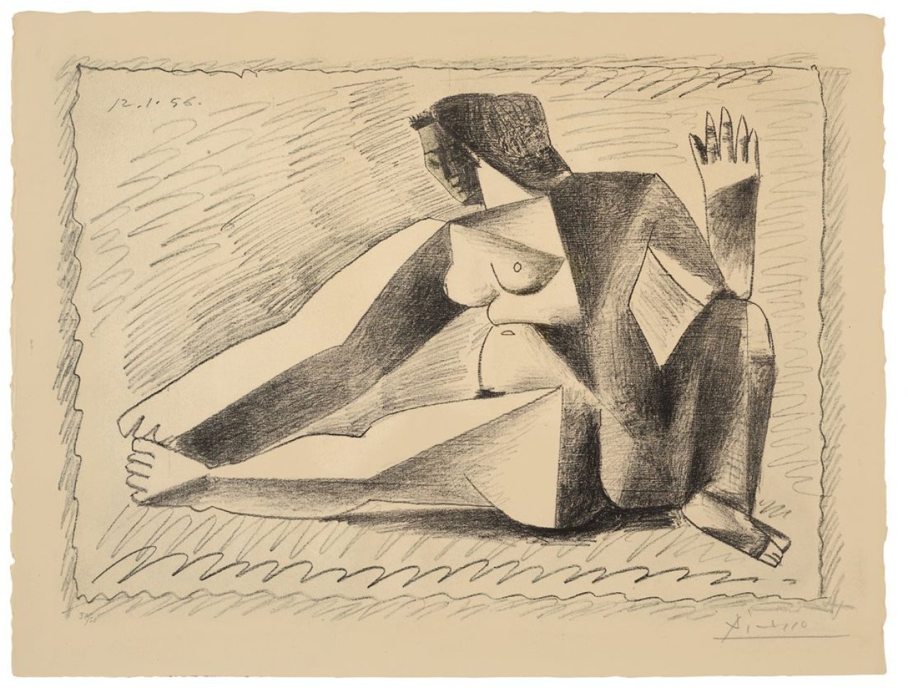 This picture shows the following artwork: Pablo Picasso. „Femme accroupie au bras levé“. 1956.