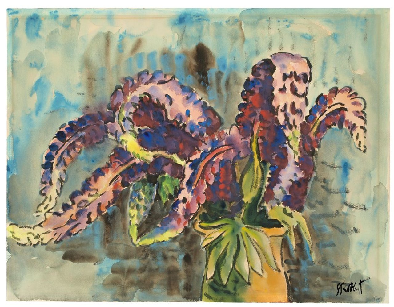 Auf diesem Bild ist das folgende Kunstwerk zu sehen: Karl Schmidt-Rottluff. „Lila Lupinen“. 1935.