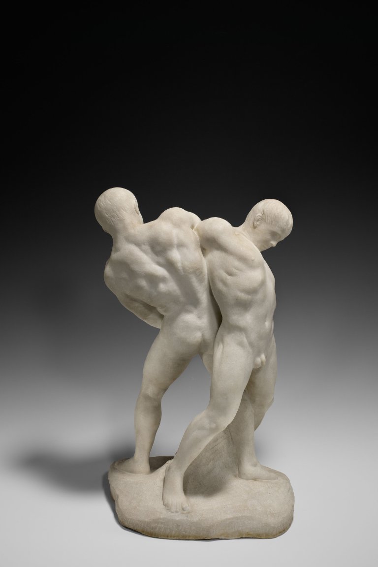 Auf diesem Bild ist das folgende Kunstwerk zu sehen: Reinhold Begas. „Die Ringer – Ringkampf“. Um 1900.