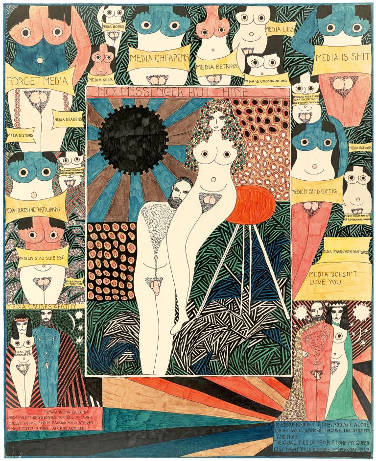 This picture shows the following artwork: Dorothy Iannone. Untitled (FORGET MEDIA). 1970s.