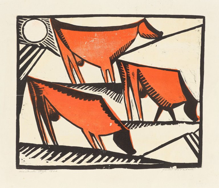 Auf diesem Bild ist das folgende Kunstwerk zu sehen: Ewald Mataré. „Kühe mit Sonne“. 1920.