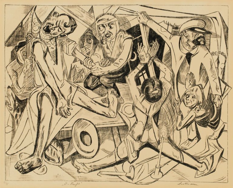 Auf diesem Bild ist das folgende Kunstwerk zu sehen: Max Beckmann. „Die Nacht“. 1919.