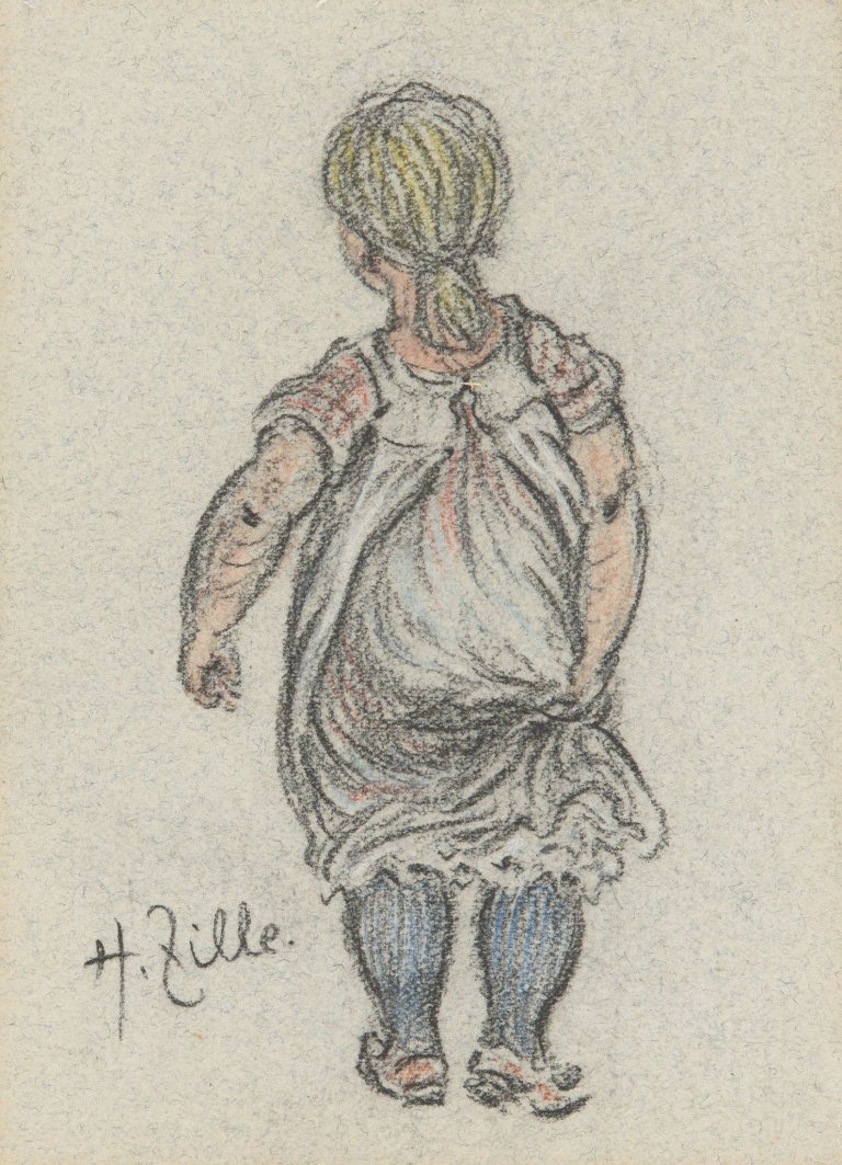Auf diesem Bild ist das folgende Kunstwerk zu sehen: Heinrich Zille. Mädchen von hinten mit gerafftem Rock.