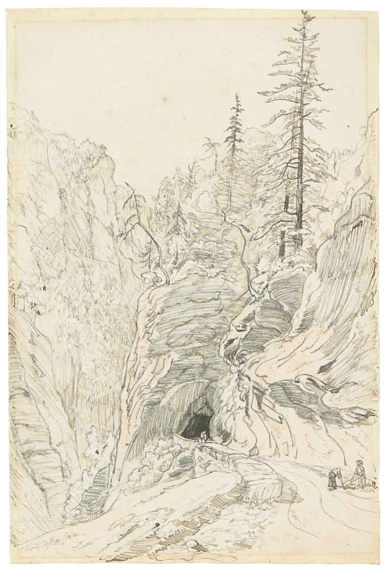 Auf diesem Bild ist das folgende Kunstwerk zu sehen: Carl Wagner. Eingang der Via Mala. Um 1821/1830.