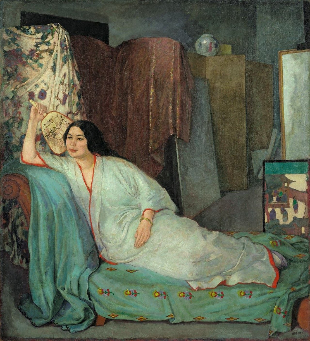 Auf diesem Bild ist das folgende Kunstwerk zu sehen: Emil Orlik. Frau auf dem Divan. 1916.