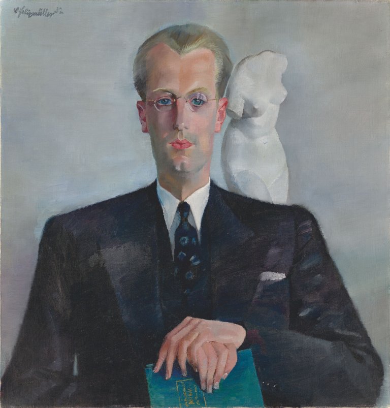 Auf diesem Bild ist das folgende Kunstwerk zu sehen: Conrad Felixmüller. „Portrait mit griechischer Plastik“ (Bildnis Werner Ziegenfuß). 1932.