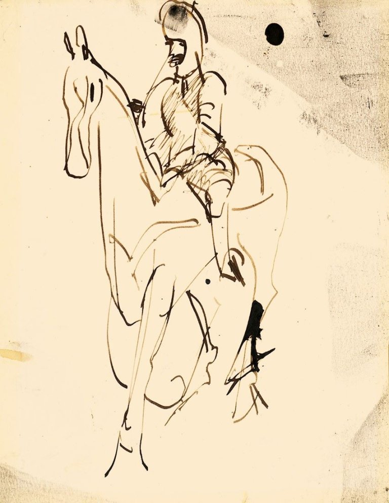 Auf diesem Bild ist das folgende Kunstwerk zu sehen: Ernst Ludwig Kirchner. Reiterin. Um 1930.