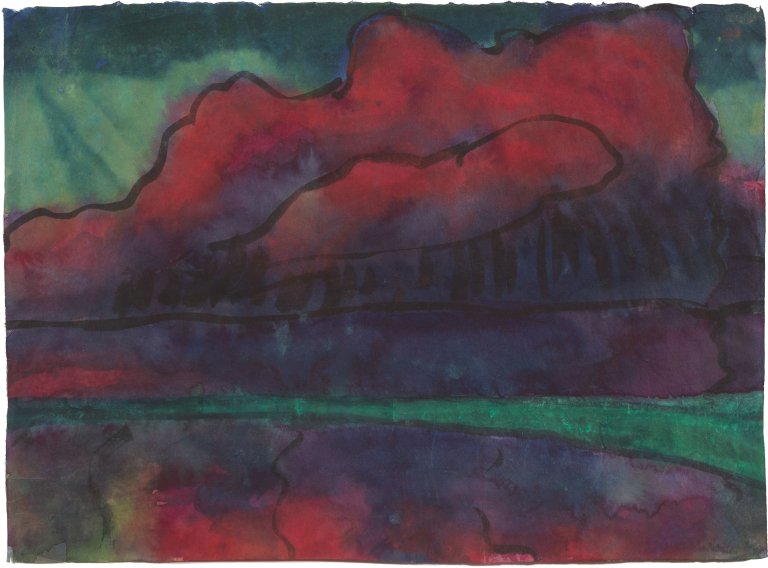 This picture shows the following artwork: Emil Nolde. ”Rote Gewitterwolken”.