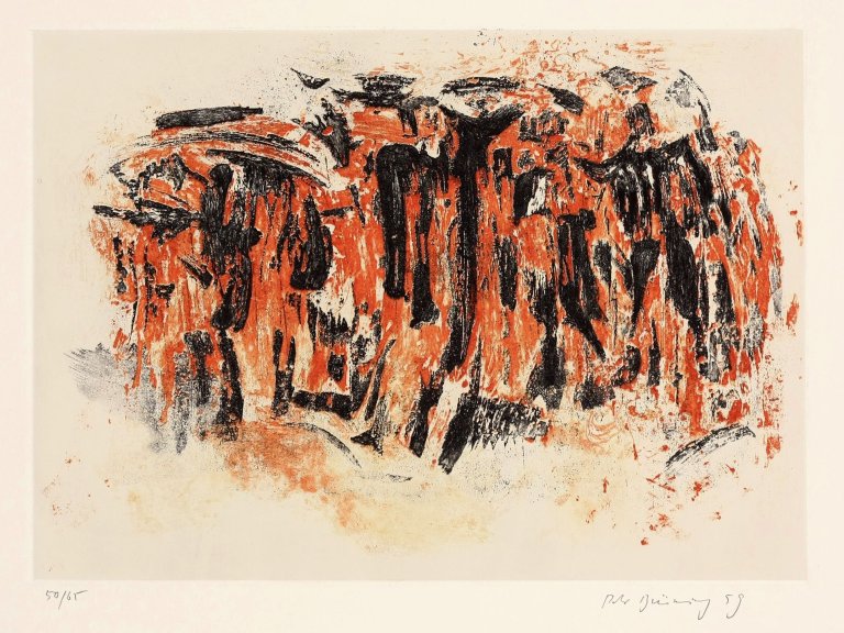 Auf diesem Bild ist das folgende Kunstwerk zu sehen: Peter Brüning. „Ohne Titel“. 1959.