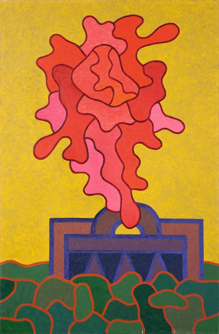 Auf diesem Bild ist das folgende Kunstwerk zu sehen: Alexis Akrithakis. „Une Valise et une Fleure“. 1971.