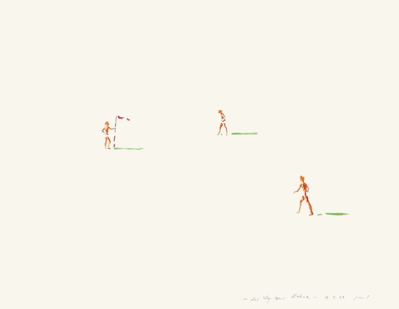Auf diesem Bild ist das folgende Kunstwerk zu sehen: Norbert Bisky. „Der Weg zur Fahne“. 2002.