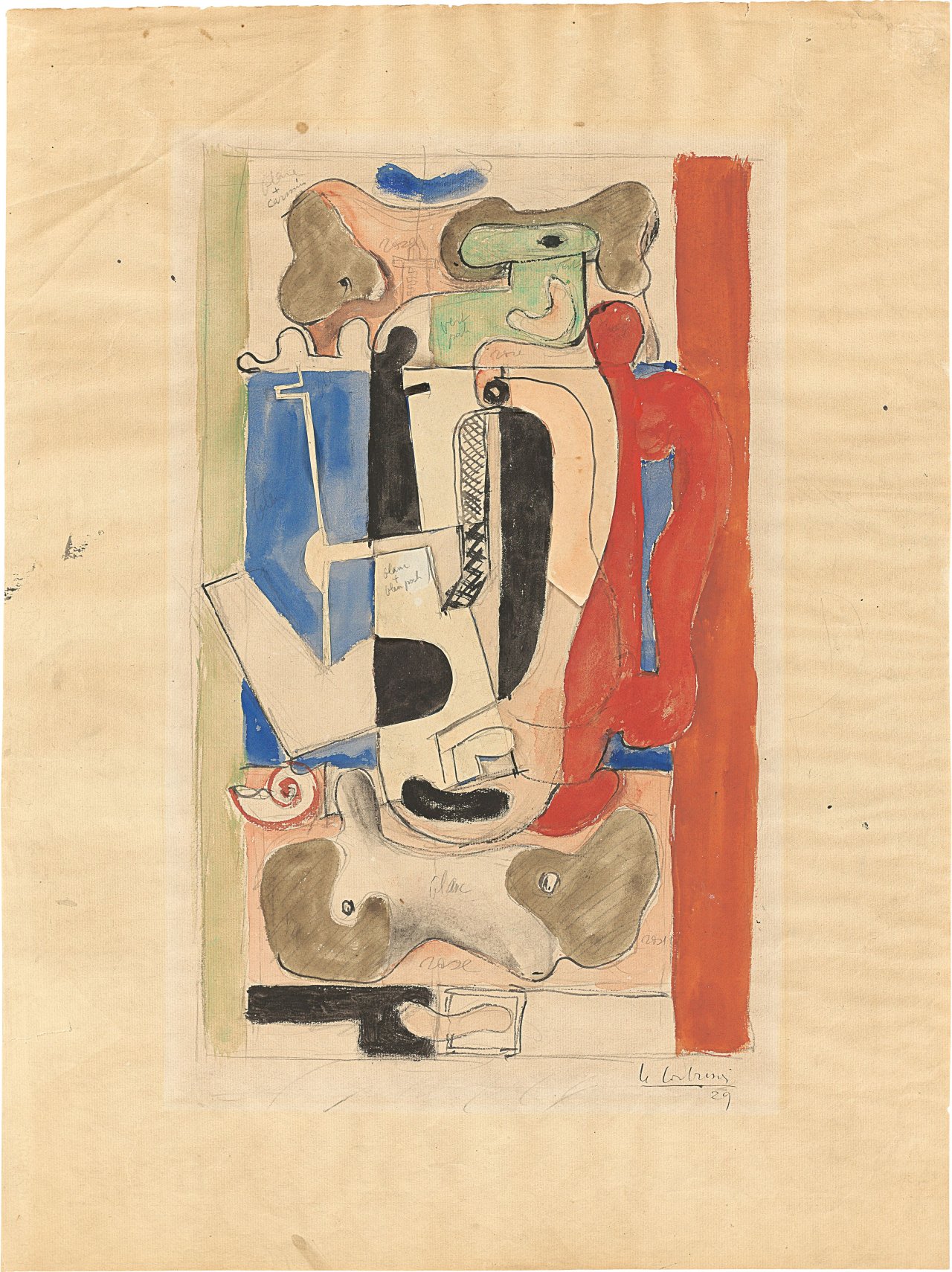 This picture shows the following artwork:  Le Corbusier. Study for: ”Composition avec cafètiere et silex”. 1929.