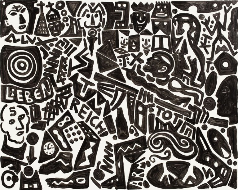 Auf diesem Bild ist das folgende Kunstwerk zu sehen: A.R. Penck. „Wallensteins Ermordung“. 1999.